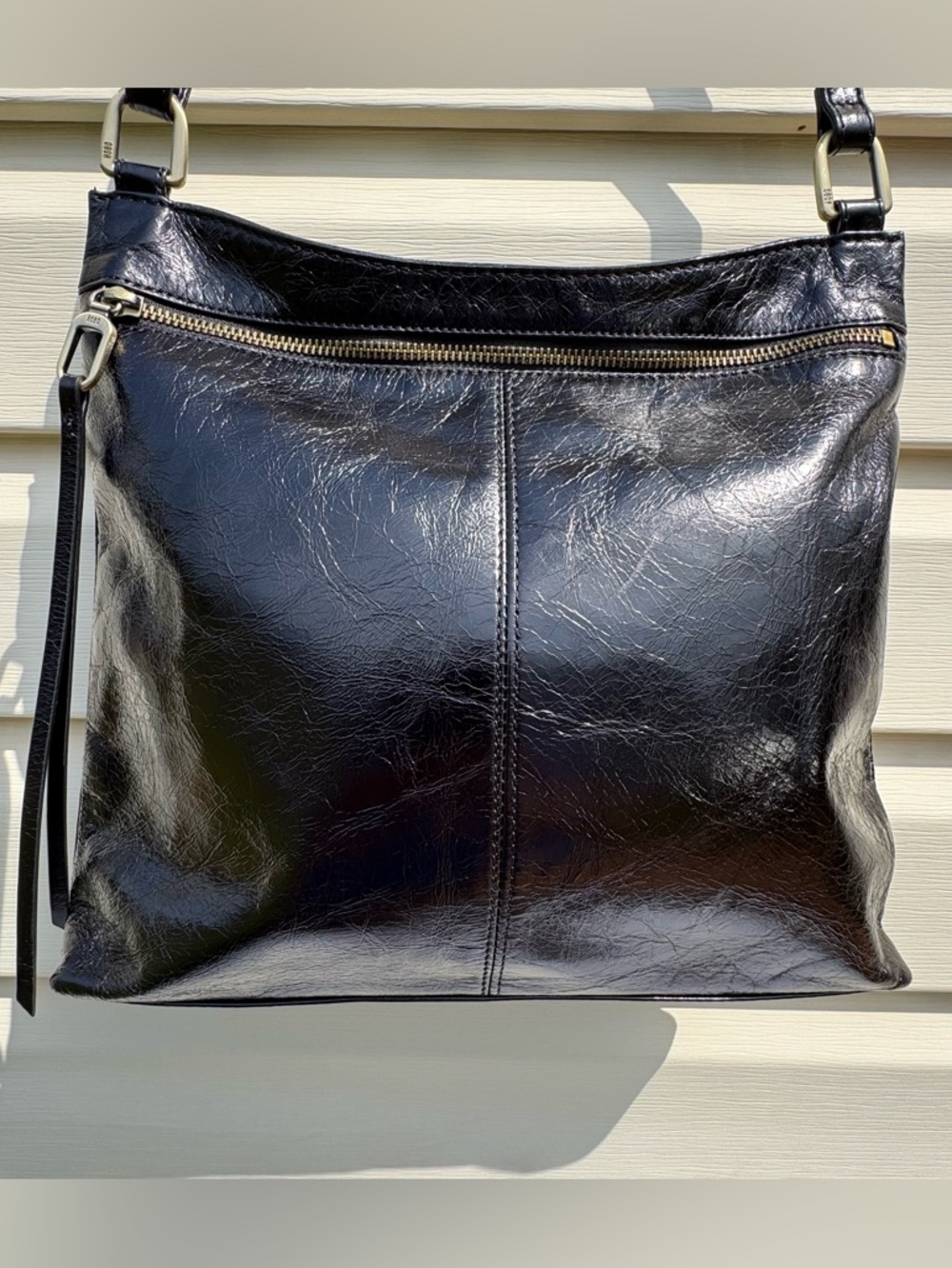 HOBO Cambel Black Leather Crossbody Bag Zip Top Slouchy Shoulder Purse - Picture 5 of 14